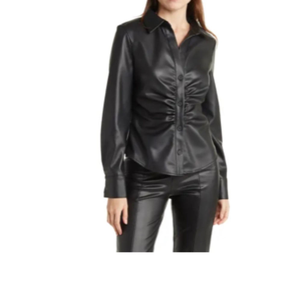 Faux Leather Ruched Front Top